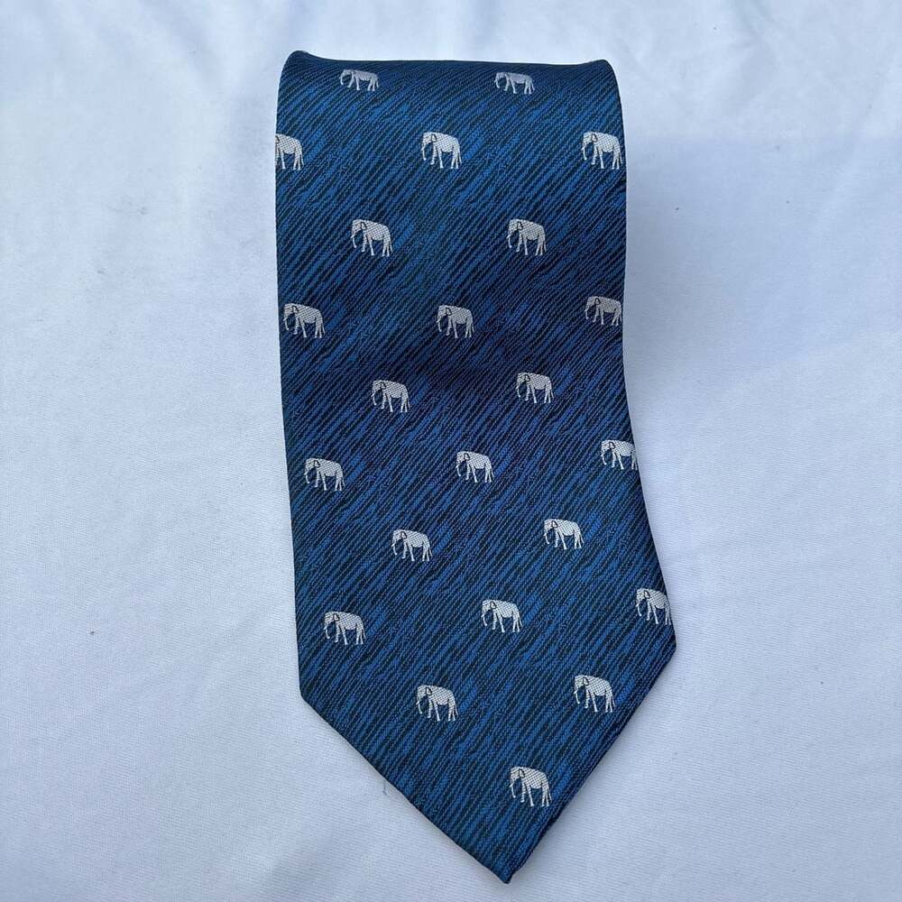 Firsité Thailand Made 100% Silk Blue Elephant Pattern Men's Necktie